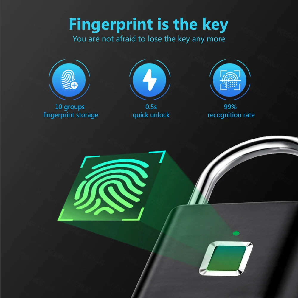Smart Door Fingerprint Padlock USB Rechargeable Mini Size Finger Touch Lock - Image 2