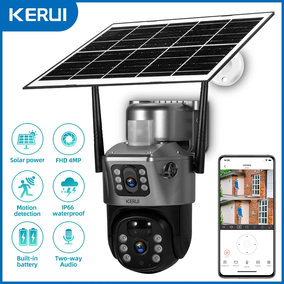 2K 4G SIM WIFI Solar Panel Dual Lens Camera Home Security CCTV Video Surveillance